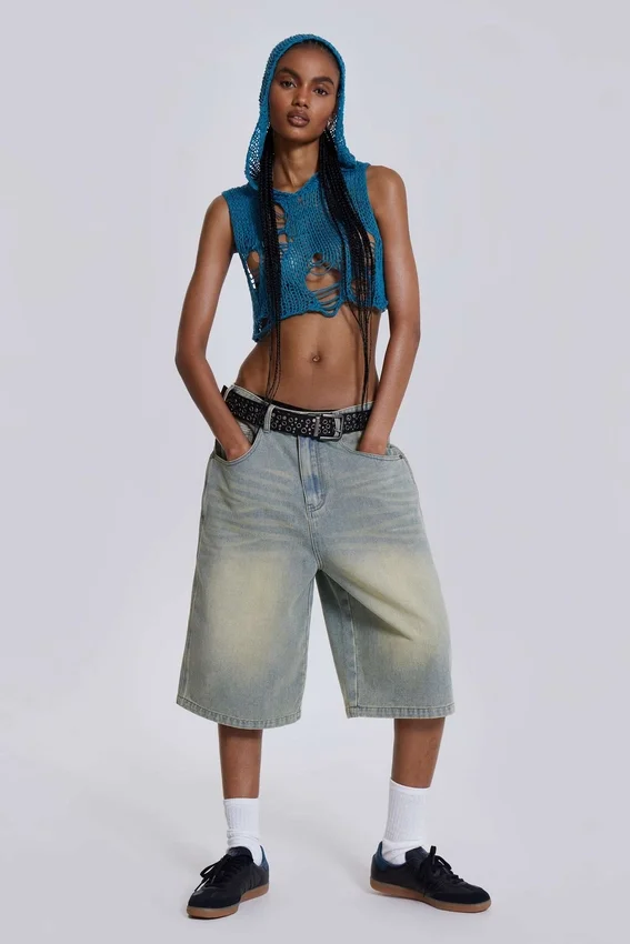Lichtgewassen jumbo-jeansshorts
