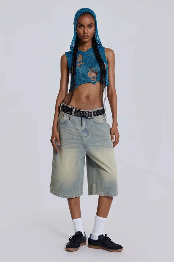 Lichtgewassen jumbo-jeansshorts