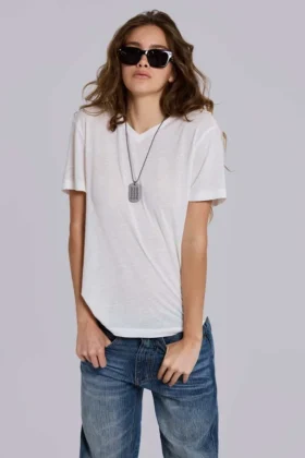 Linnen T-shirt met V-hals