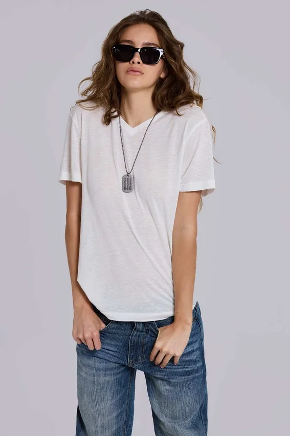 Linnen T-shirt met V-hals