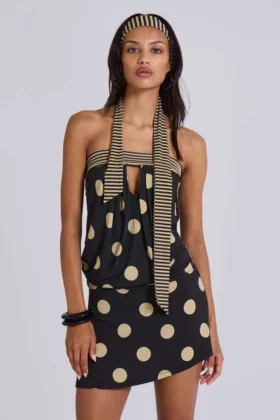 Lola strapless mini-jurk met stippen en strepen