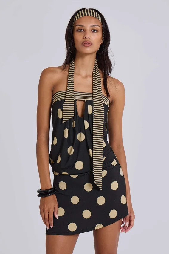 Lola strapless mini-jurk met stippen en strepen
