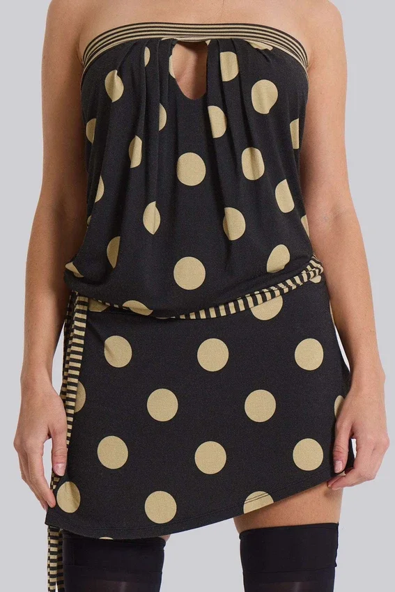 Lola strapless mini-jurk met stippen en strepen