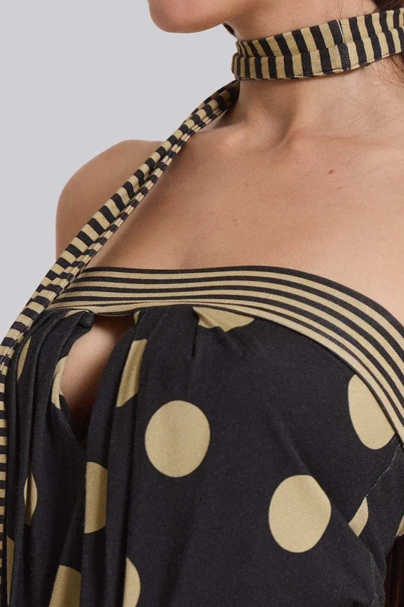 Lola strapless mini-jurk met stippen en strepen