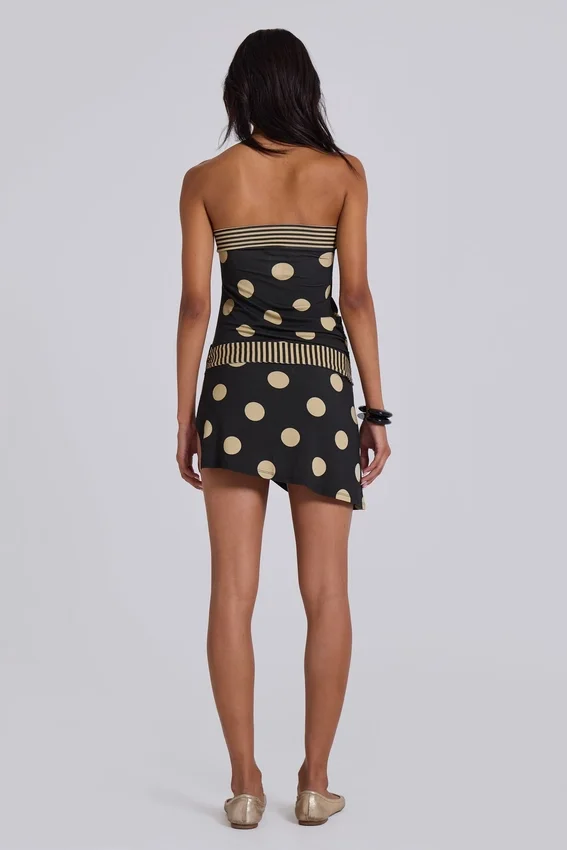 Lola strapless mini-jurk met stippen en strepen