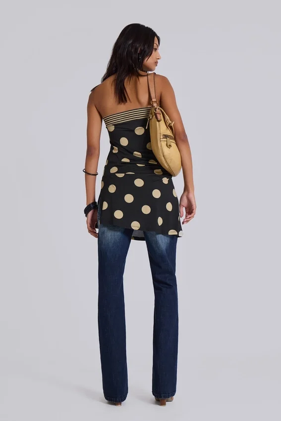 Lola strapless mini-jurk met stippen en strepen
