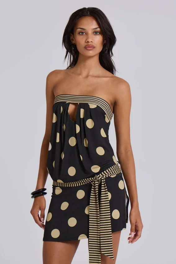 Lola strapless mini-jurk met stippen en strepen