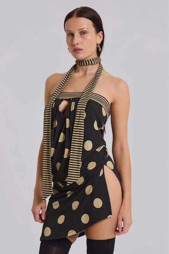 Lola strapless mini-jurk met stippen en strepen