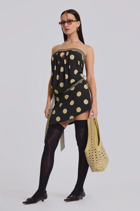 Lola strapless mini-jurk met stippen en strepen