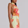 Lucia mini-jurk met open rug en bloemendetail