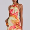 Lucia mini-jurk met open rug en bloemendetail