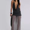 Lurien chiffon gebreide top met capuchon en open rug