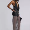 Lurien chiffon gebreide top met capuchon en open rug