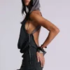 Lurien chiffon gebreide top met capuchon en open rug