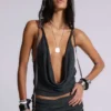 Lurien chiffon gebreide top met capuchon en open rug