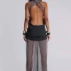 Lurien chiffon gebreide top met capuchon en open rug