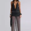 Lurien chiffon gebreide top met capuchon en open rug