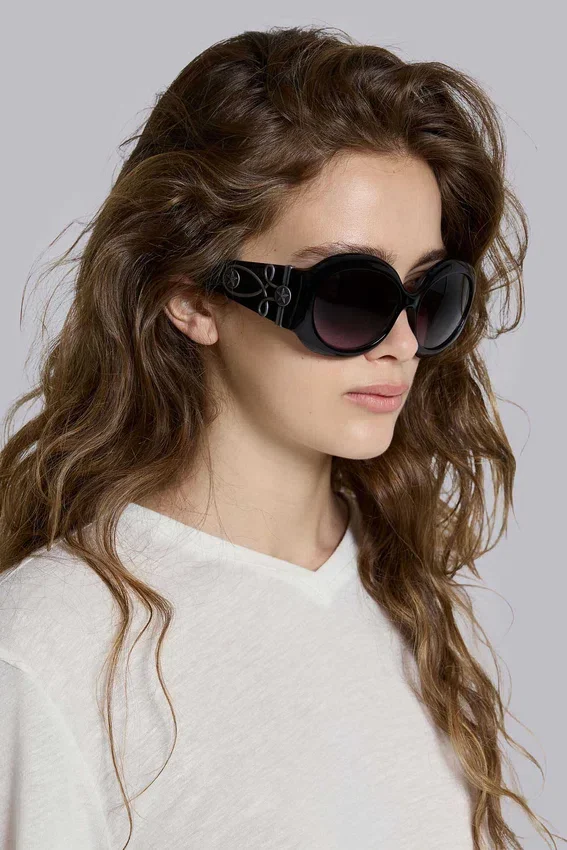 Majorette oversized ronde zonnebril in zwart