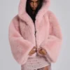 Mara oversized jas van imitatiebont in roze
