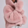 Mara oversized jas van imitatiebont in roze