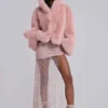 Mara oversized jas van imitatiebont in roze