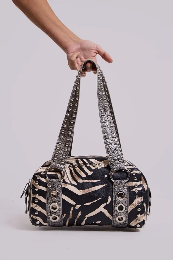 Marza PU-leren tas met studs in zebraprint