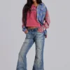 Middenblauwe, verweerde, gekreukelde Drift-flared Jeans