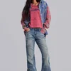 Middenblauwe, verweerde, gekreukelde Drift-flared Jeans