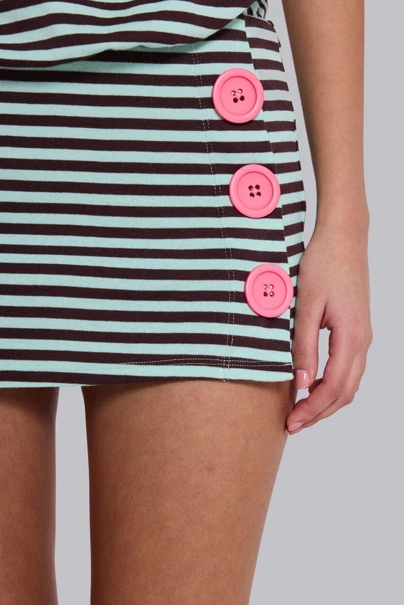 Misty gestreepte mini-jurk met knopen en open rug