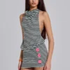 Misty gestreepte mini-jurk met knopen en open rug
