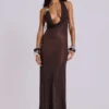 Moara gebreide maxi-jurk met diep decolleté