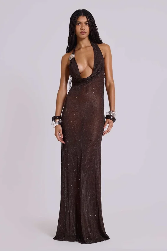 Moara gebreide maxi-jurk met diep decolleté