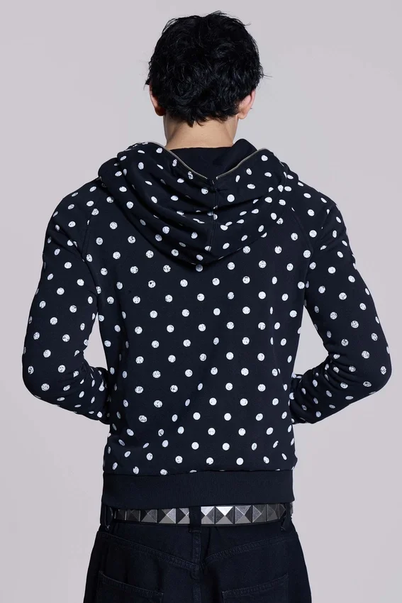Mono zwarte hoodie met stippen