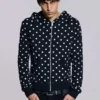 Mono zwarte hoodie met stippen