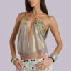 Morgana metallic chiffon top met pailletten