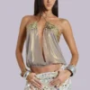 Morgana metallic chiffon top met pailletten