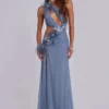 Noctelle maxi-jurk met uitsnijdingen en veren