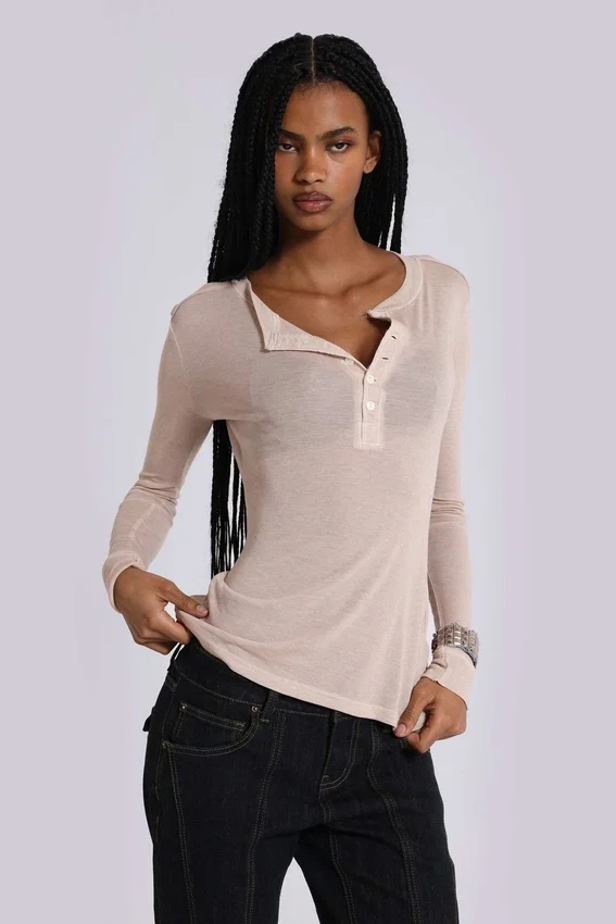 Oatmeal Haze Henley-top