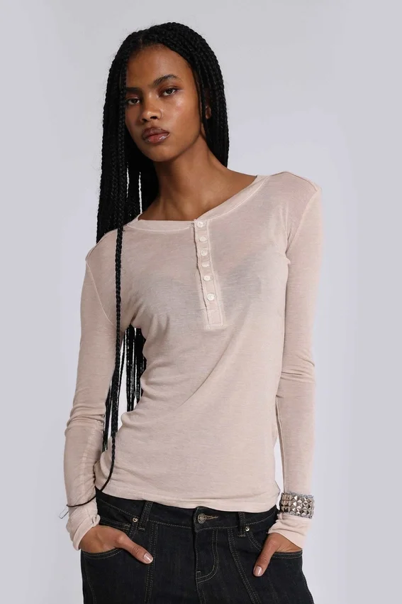 Oatmeal Haze Henley-top