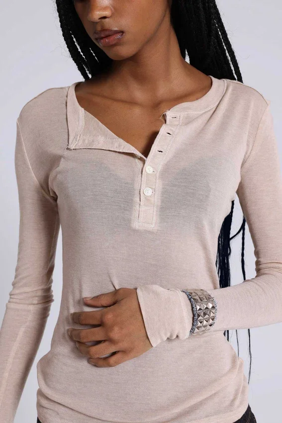 Oatmeal Haze Henley-top