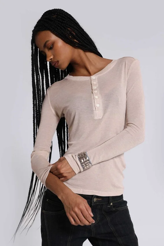 Oatmeal Haze Henley-top