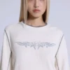 Off White T-shirt met tattoo-applicatie