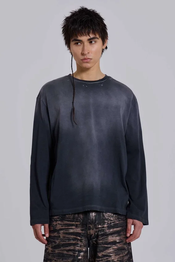 Ondoorzichtige marineblauwe top met lange mouwen