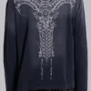 Ondoorzichtige marineblauwe top met lange mouwen