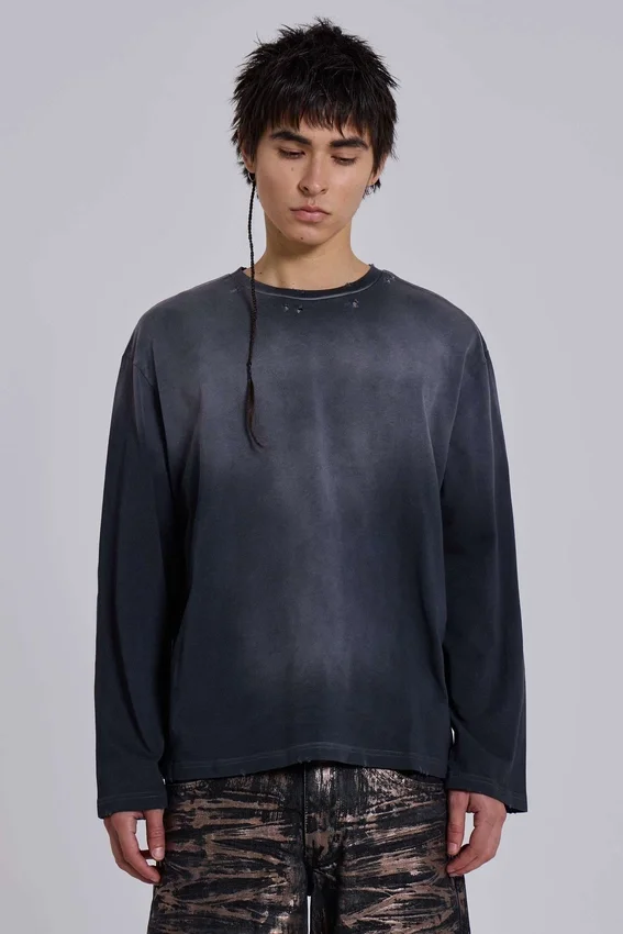 Ondoorzichtige marineblauwe top met lange mouwen