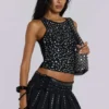 Onyx-plooirok met studs