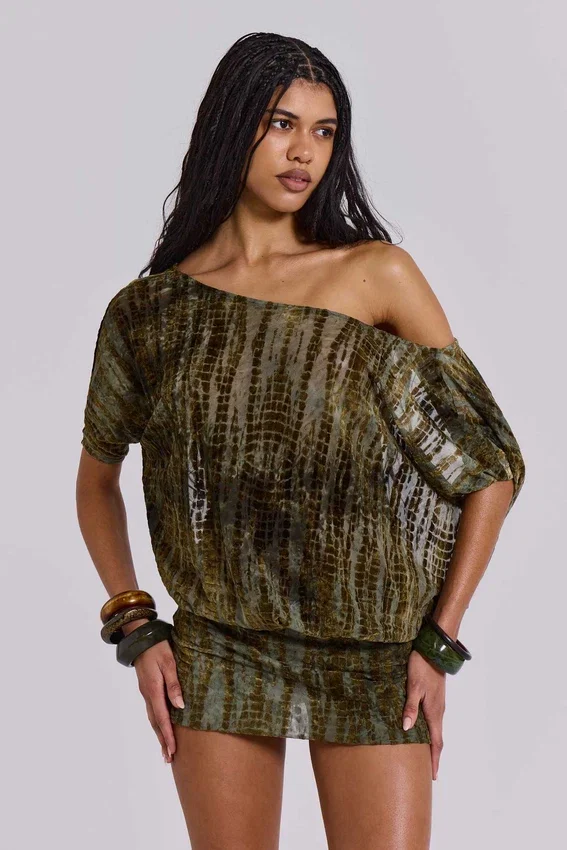 Ophidian Devore mini-jurk met open rug in krokodillenprint