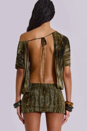 Ophidian Devore mini-jurk met open rug in krokodillenprint