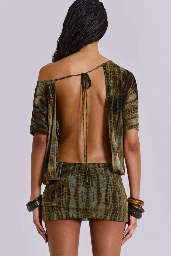 Ophidian Devore mini-jurk met open rug in krokodillenprint