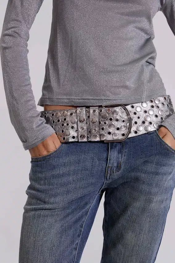 Osmium-riem met studs in zilver